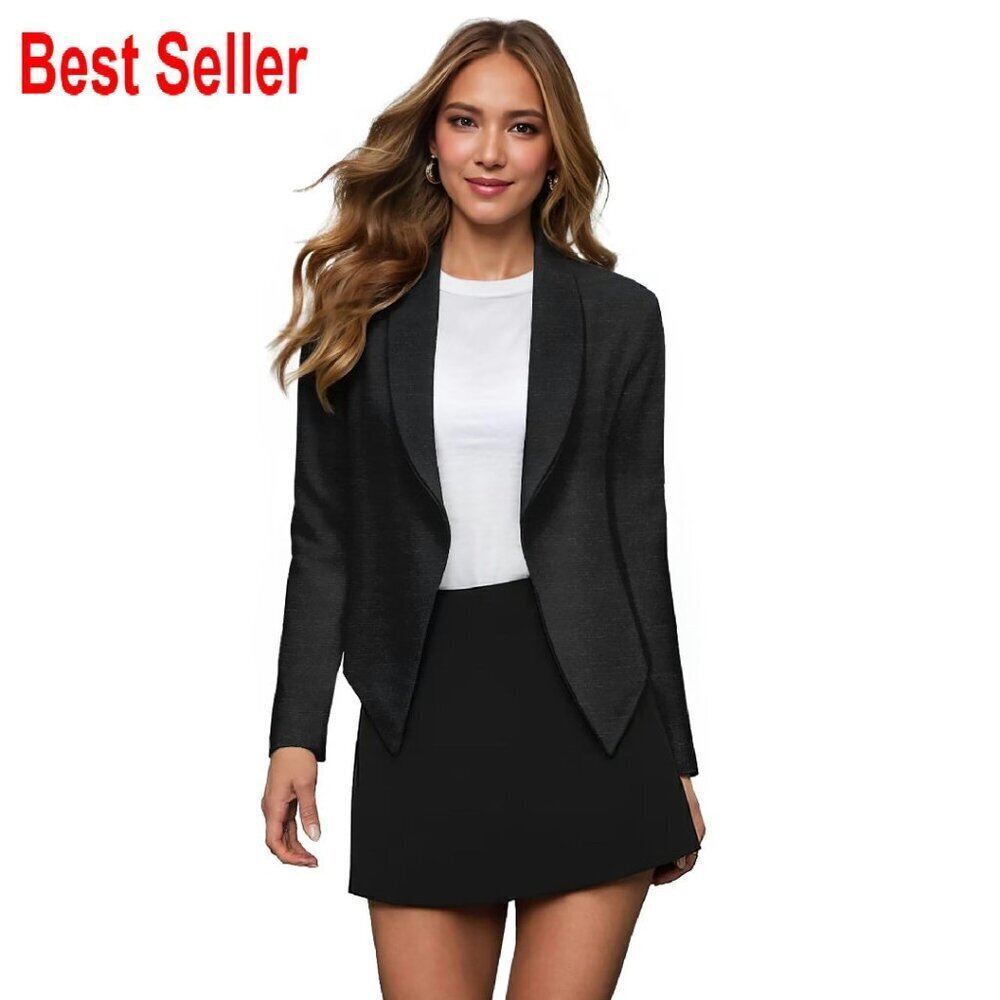 Heavy Ponti Shawl Collar Blazer Jacket Open Front Work Office Chic